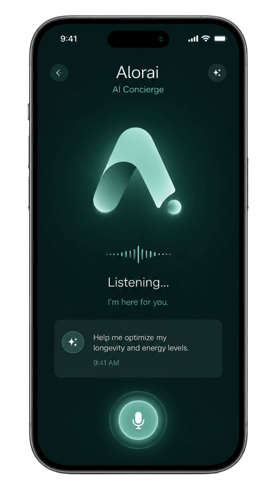 The Alorai AI concierge listening on an iPhone